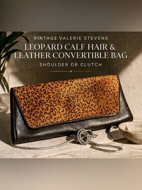 Vintage Valerie Stevens Leather & Leopard Print Calf Hair Clutch Shoulder Bag